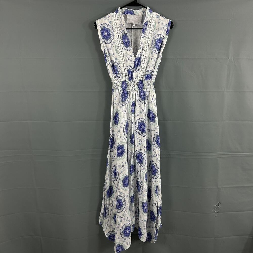 Temptation Positano Dress XS Ieranto Linen Maxi Blue Floral Boho Sundress Italy - Picture 5 of 13